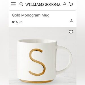 Williams Sonoma White Mug with Gold Lettering